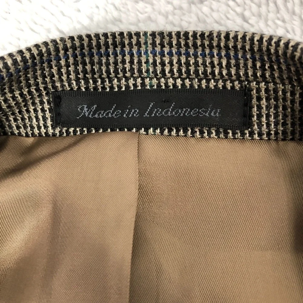 Chaps Blazer Mens 42L Brown Houndstooth Sport Coat Suit Jacket Formal Lambs Wool